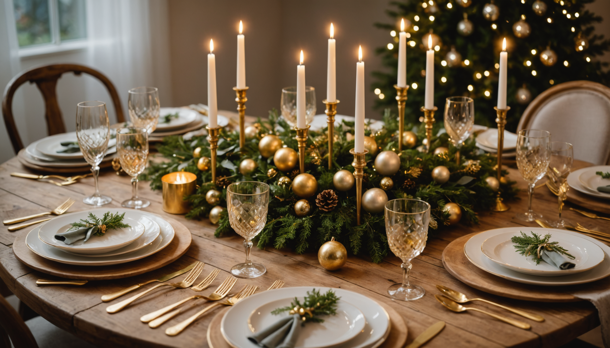 découvrez des idées élégantes pour une table de fêtes en bois et doré, parfaite pour un réveillon lumineux et raffiné. inspire votre décoration avec style et chaleur pour une ambiance festive inoubliable.