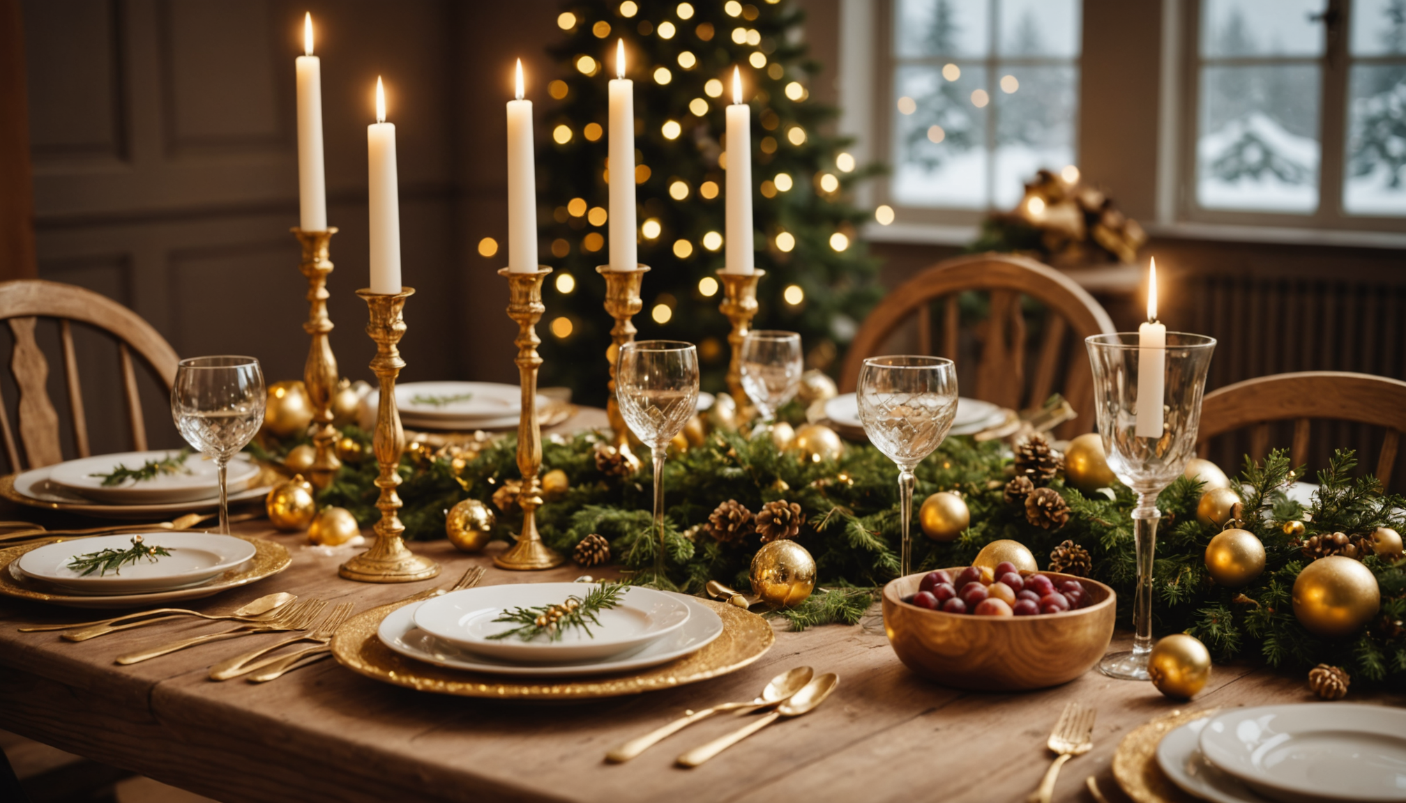 découvrez des idées élégantes pour une table de fêtes en bois et doré, parfaite pour un réveillon lumineux et raffiné. inspirations déco pour une ambiance chaleureuse et chic.