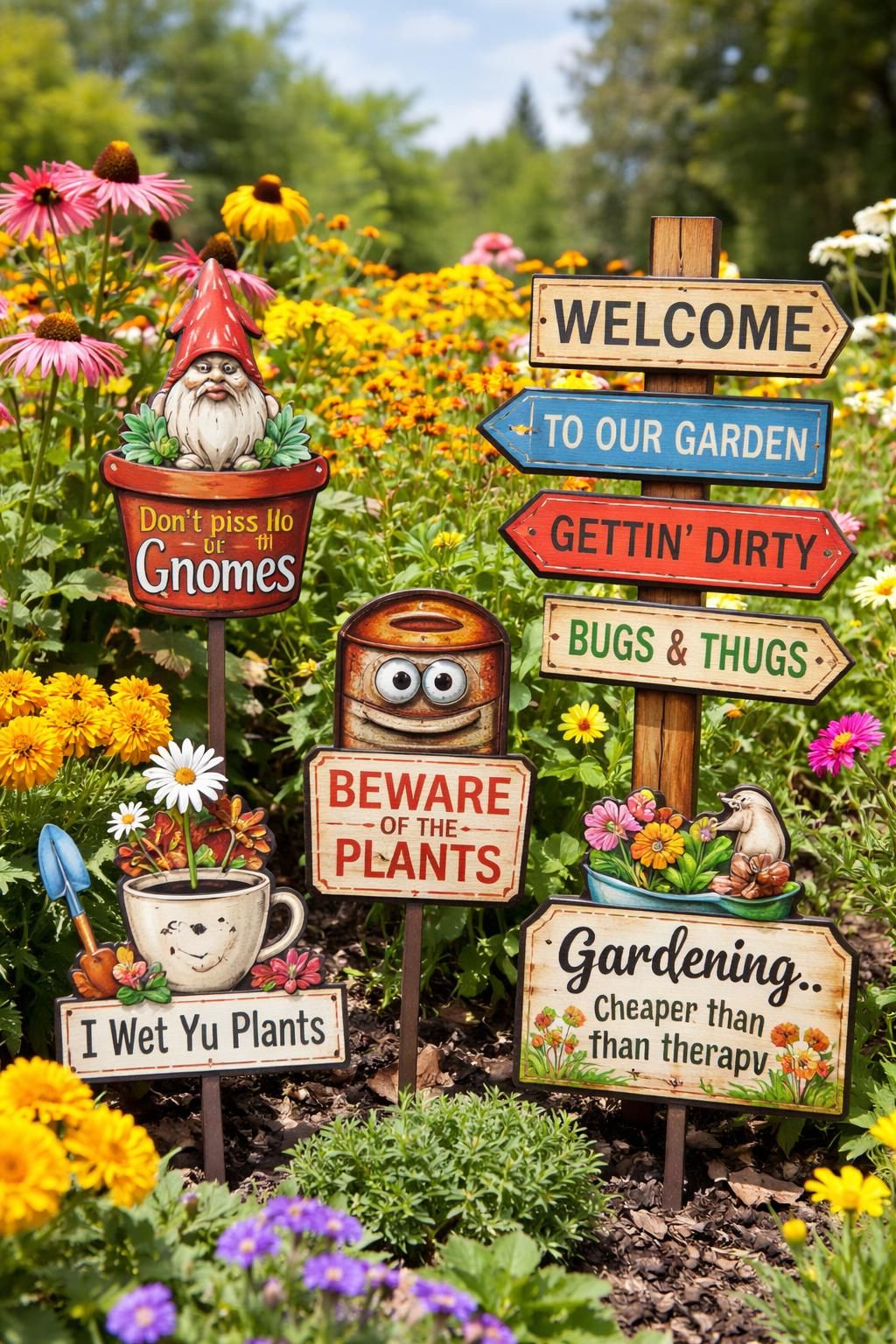 entdecken sie amüsante gartenschilder mit kreativen ideen, die ihren grünen rückzugsort individuell und charmant gestalten.