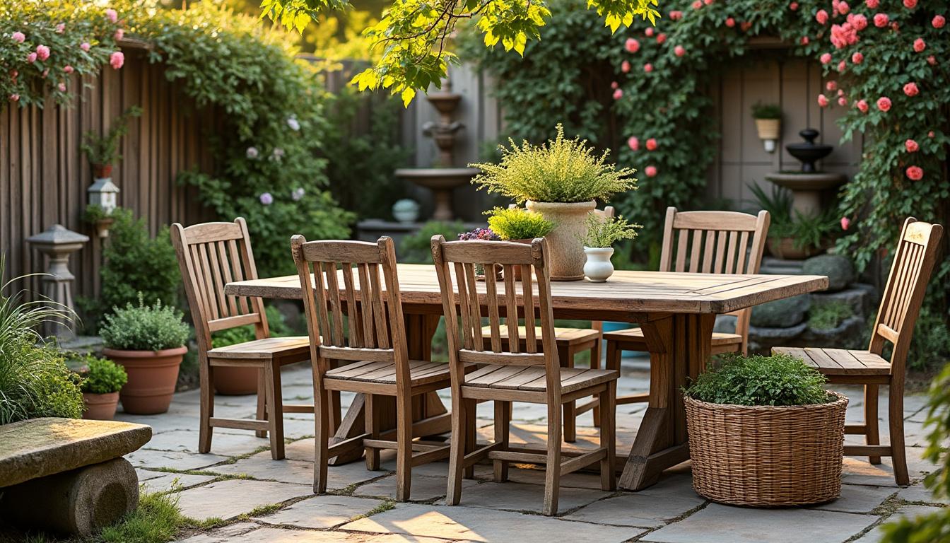 transformez votre jardin en un havre de paix champêtre grâce à un décor rustique authentique et chaleureux, parfait pour se détendre en pleine nature.