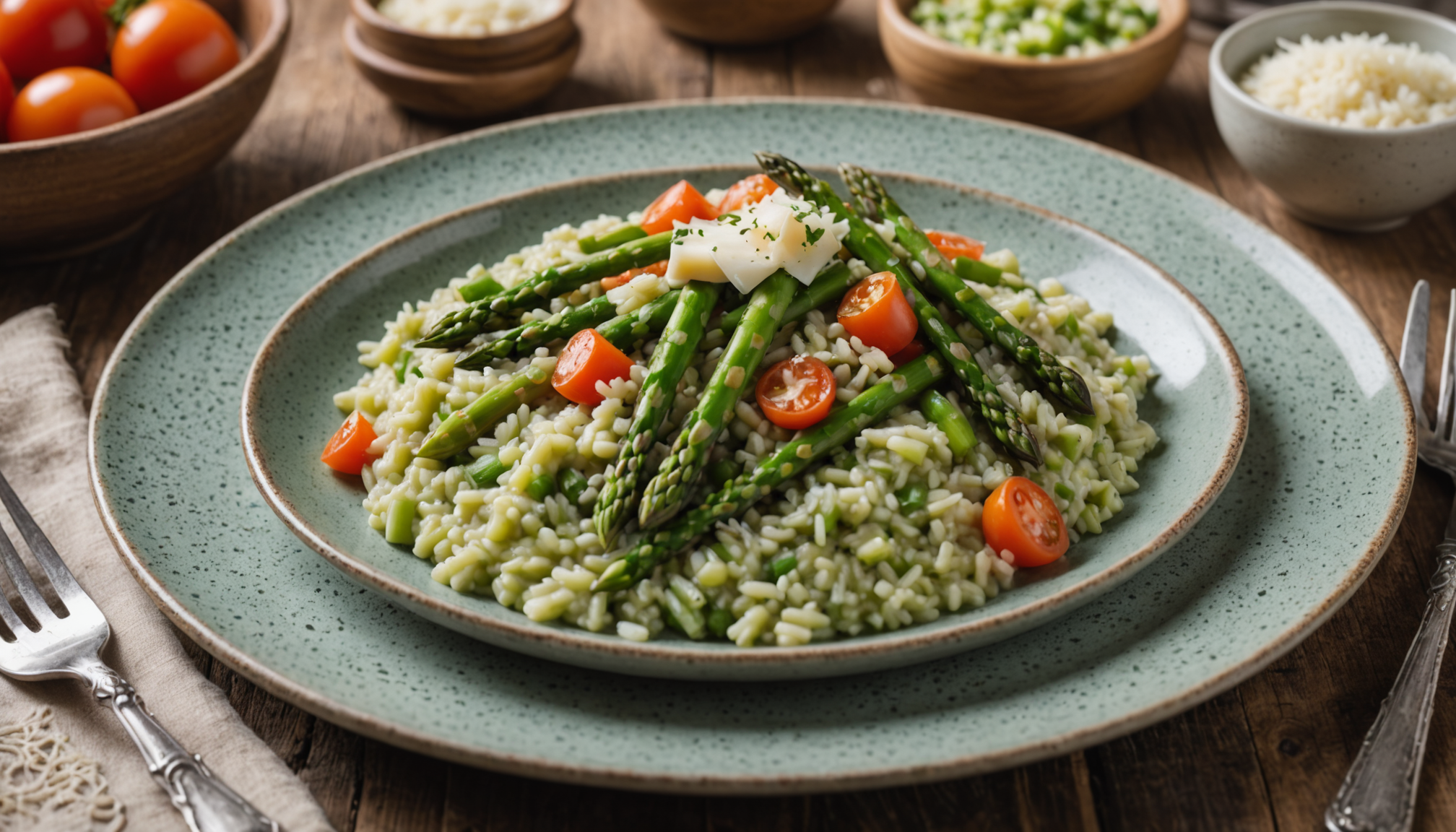 savourez un risotto crémeux aux asperges vertes, un délice printanier frais et gourmand parfait pour sublimer vos repas de saison.