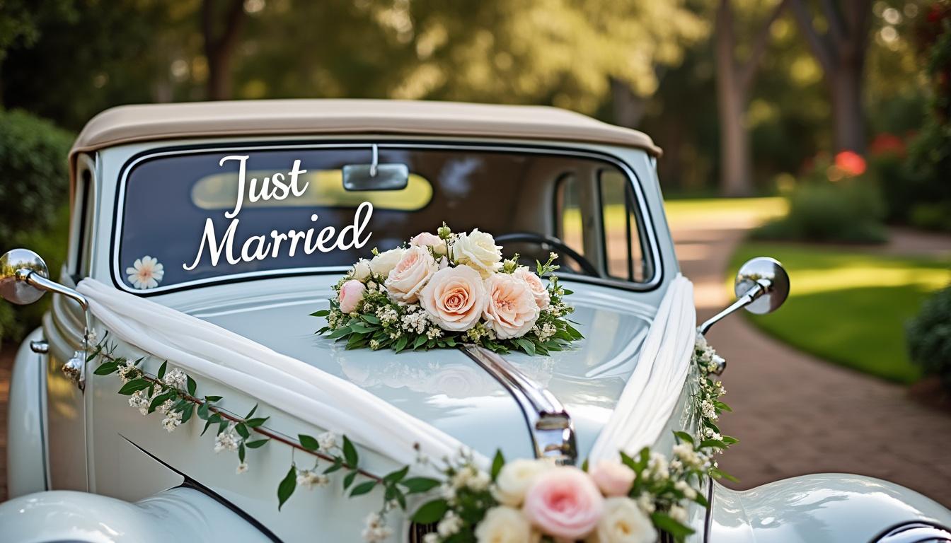 découvrez des idées élégantes et originales pour décorer la voiture des mariés et rendre ce moment inoubliable.