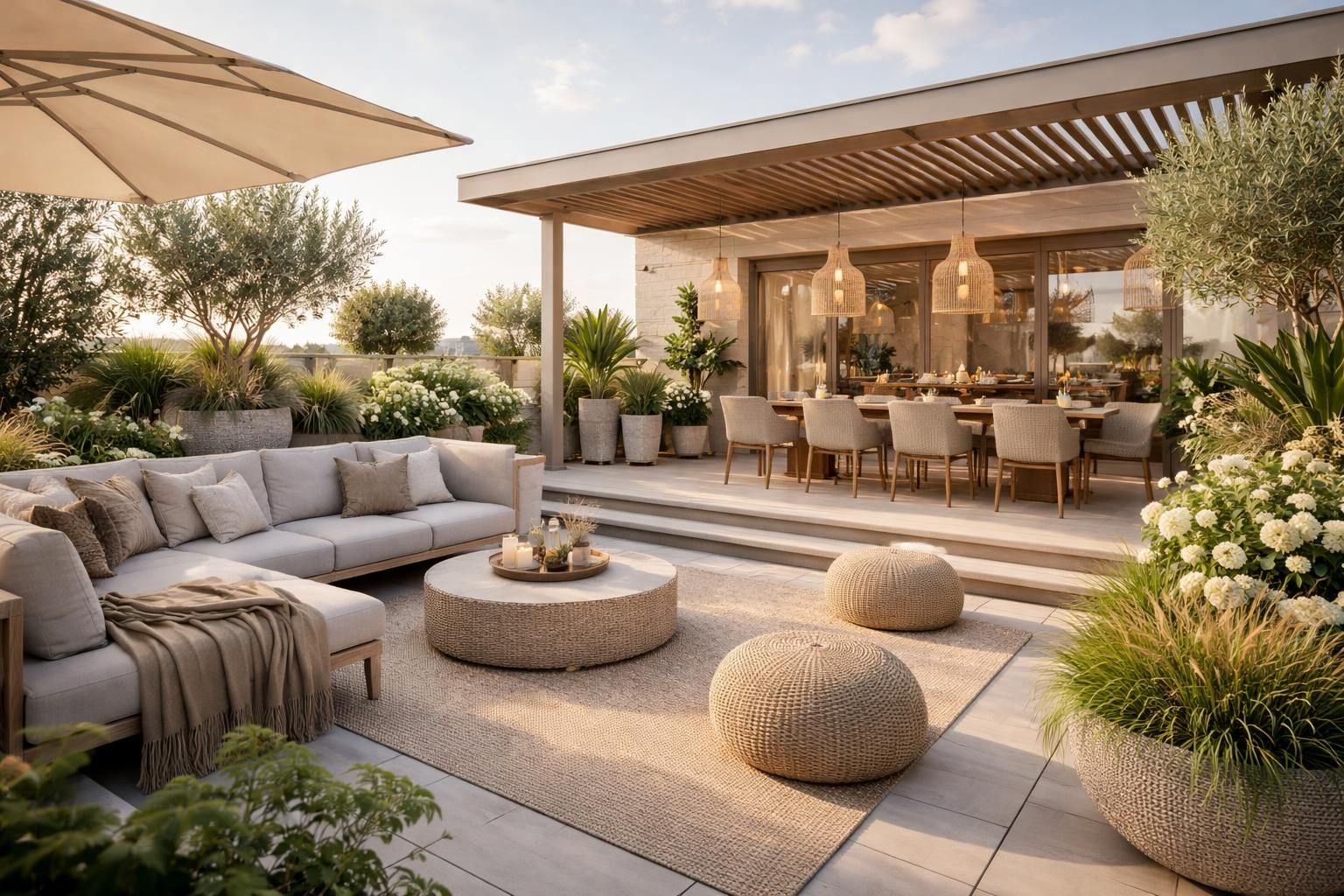 entdecken sie praktische tipps, um ihre große terrasse einladend und gemütlich zu gestalten. schaffen sie ihr persönliches wohlfühl-paradies im freien mit ansprechendem design und komfortablen details.