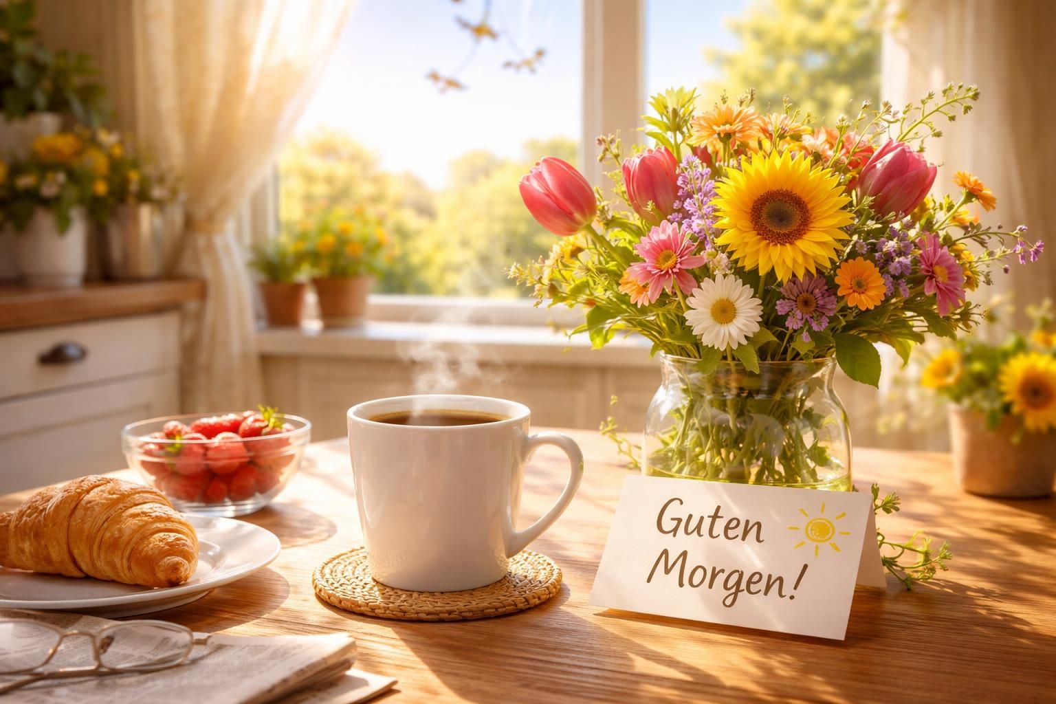 ein herzlicher guten-morgen-gruß, der freude und energie für einen strahlenden start in den tag schenkt.
