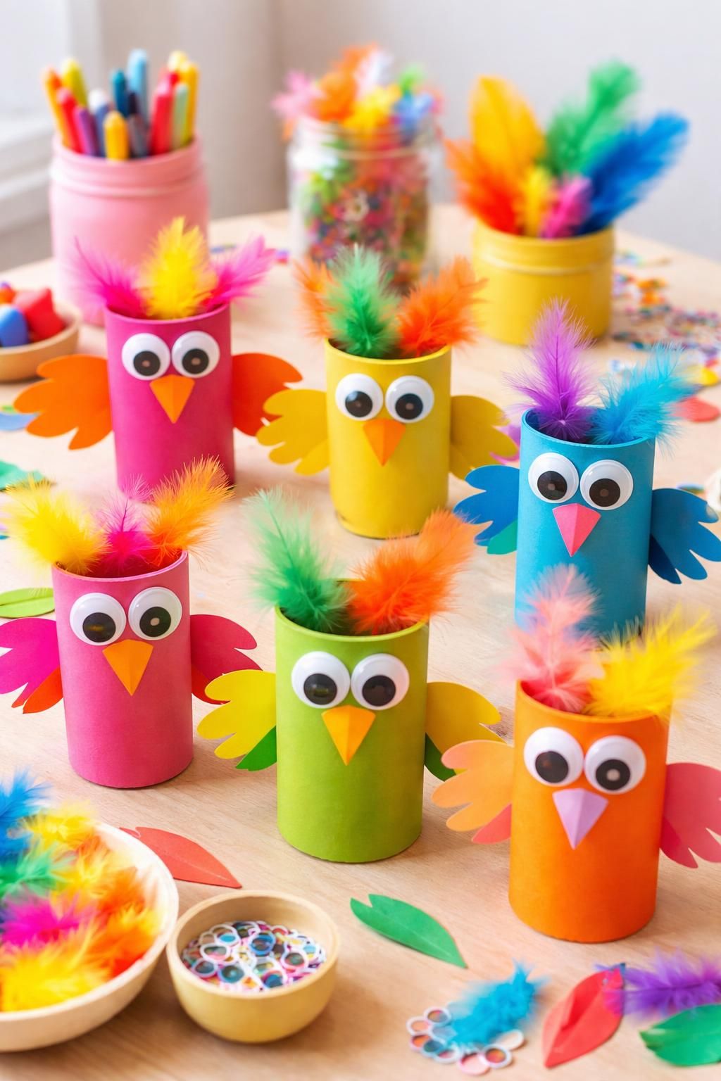 entdecken sie kreative bastelideen: vögel aus leeren klopapierrollen einfach selber machen – spaß für groß und klein!