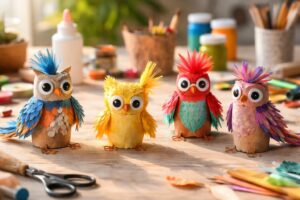 Kreative Vögel aus leeren Klopapierrollen basteln