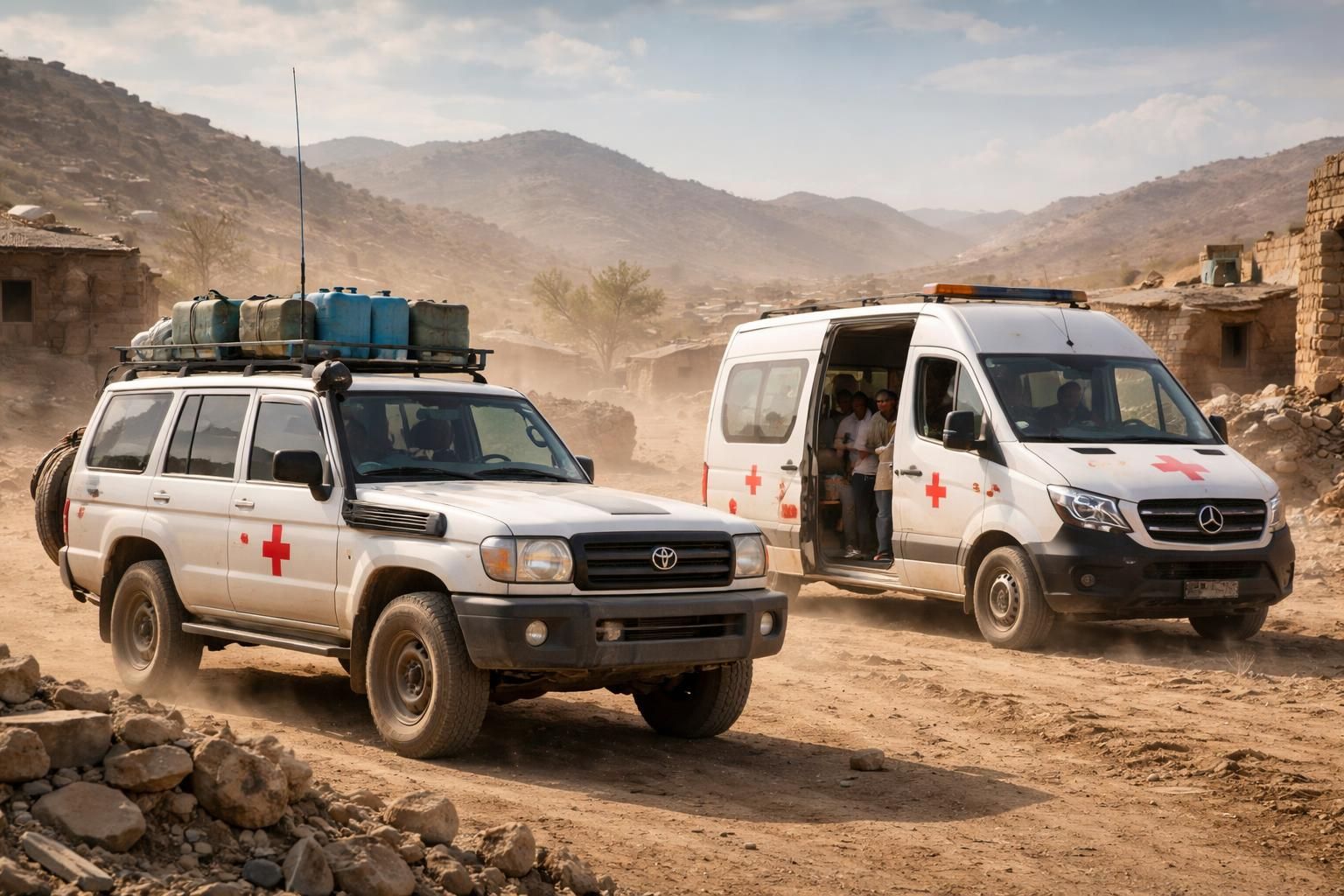 découvrez le rôle crucial des véhicules humanitaires comme le toyota land cruiser et le mercedes sprinter dans les zones de conflit, assurant sécurité et efficacité pour les missions d'aide.