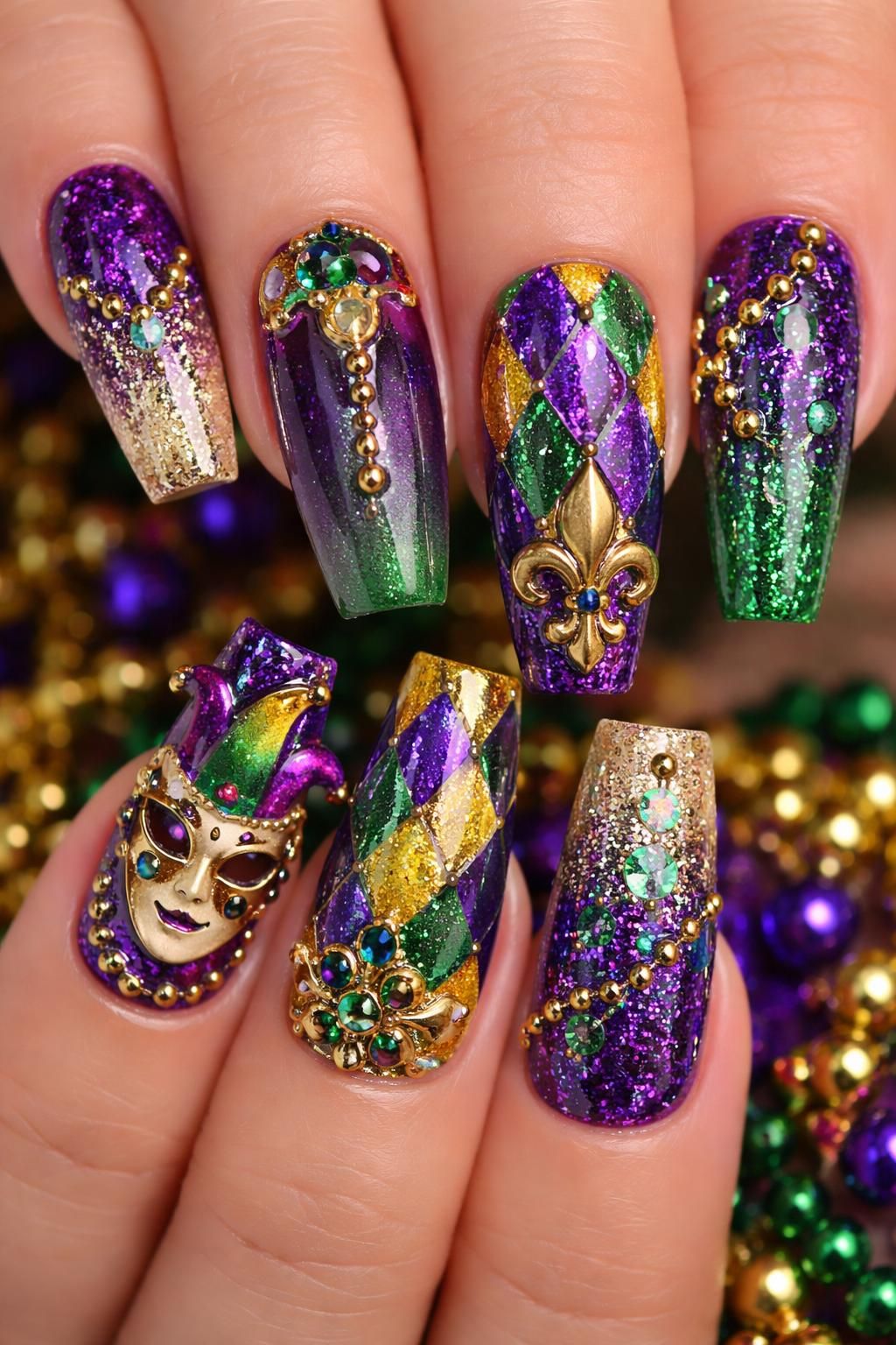 discover vibrant mardi gras nail art ideas to celebrate in style with bold colors, intricate designs, and festive touches perfect for the carnival season.