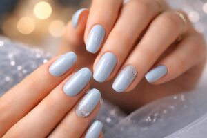 Elegant Light Blue Nails Perfect for Your Prom Night