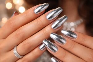 Stunning Silver Acrylic Nails for Your Prom Night