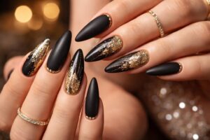 Elegant Black and Gold Nails Perfect for Prom Night