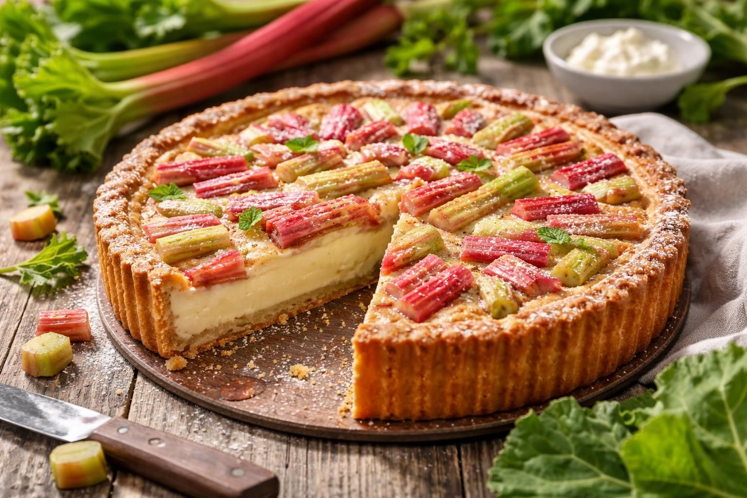 entdecken sie das köstliche rezept für rhabarberkuchen mit cremiger puddingfüllung – der perfekte frühlingshafte genuss für jeden anlass.